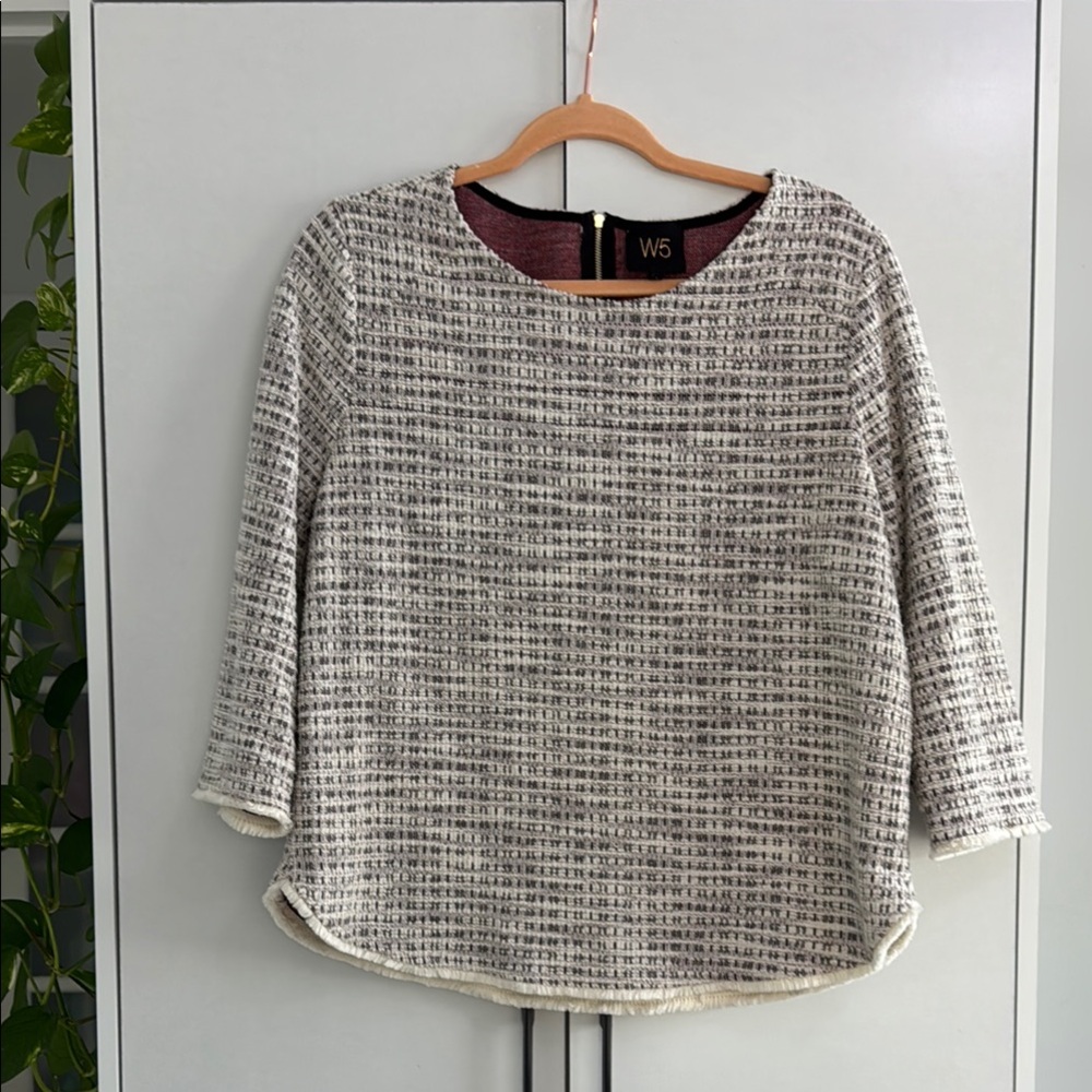 W5 Cream and Black Blouse Elegant Top